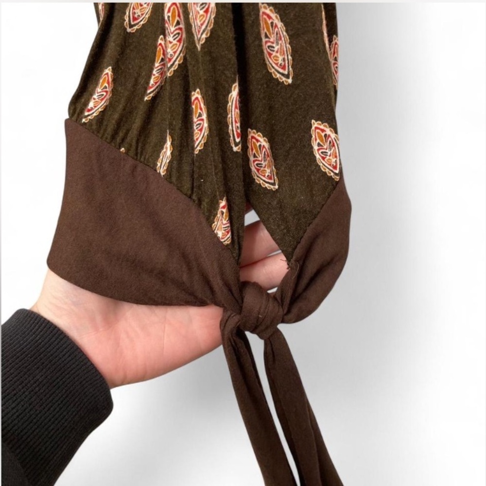 3/$20! Vintage Y2K Brown Paisley Print Side Tie Tank Top Boho Women’s Large - Picture 5 of 7